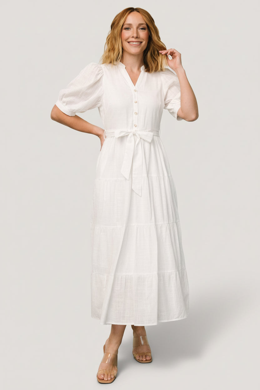 white christmas dresses Off White Eyelet Lace Short Sleeve Cotton Mini Dress main image 0