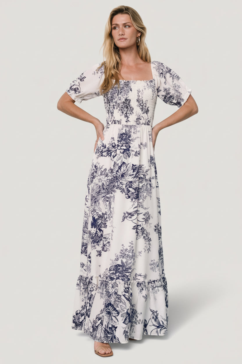 white christmas dresses Kerra Smocked Linen Maxi Dress main image 0