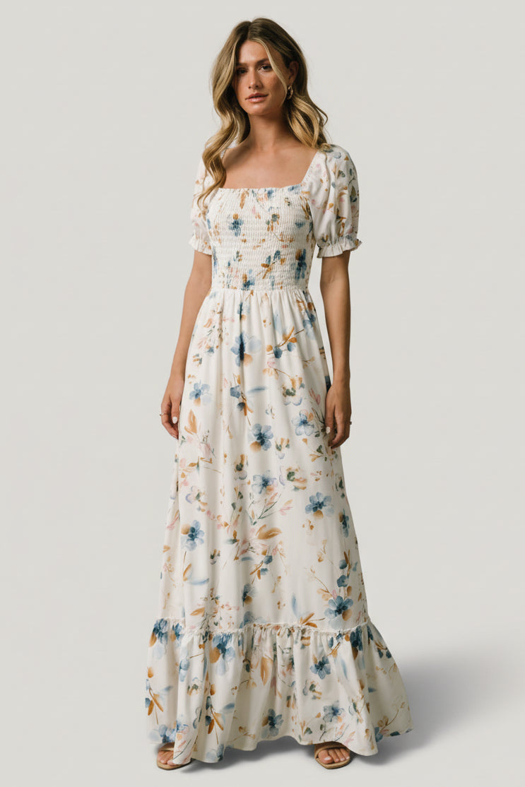 Baltic Born Womens Capri Smocked Maxi Dress | White Multi Print