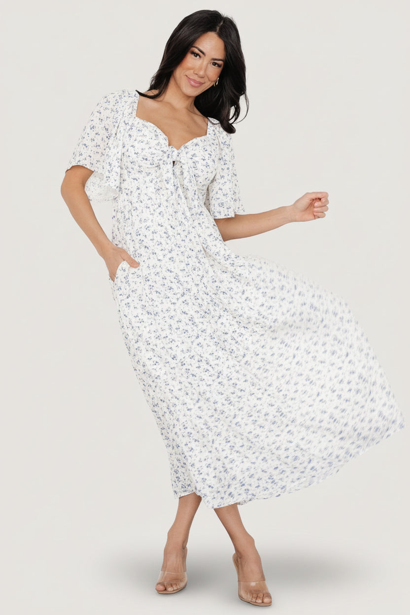 Carah Tie Dress | Off White + Lavender Floral