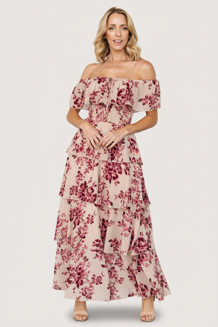 Carina Off Shoulder Maxi Dress | Nude + Rose Carina Off Shoulder Maxi Dress | Nude + Rose