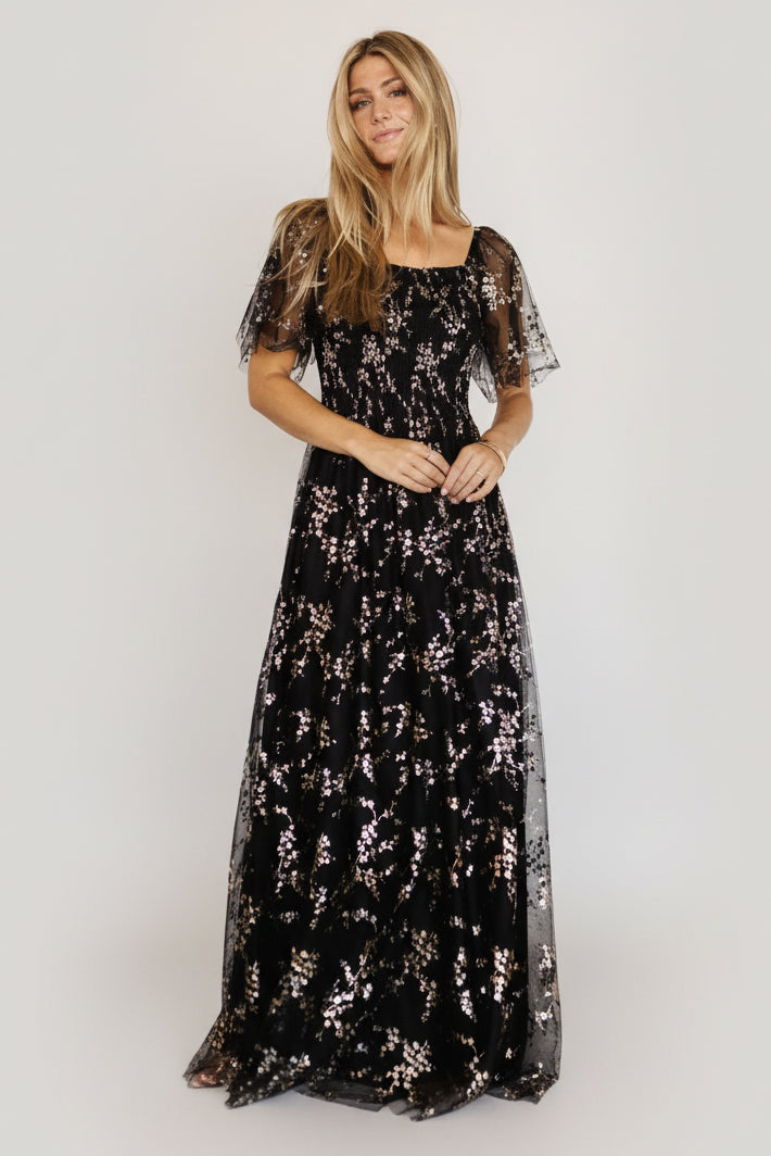 Baltic Born Womens Cassandra Tulle Maxi Dress | Metallic Black | Size: Small Baltic Born Womens Cassandra Tulle Maxi Dress | Metallic Black | Size: Small