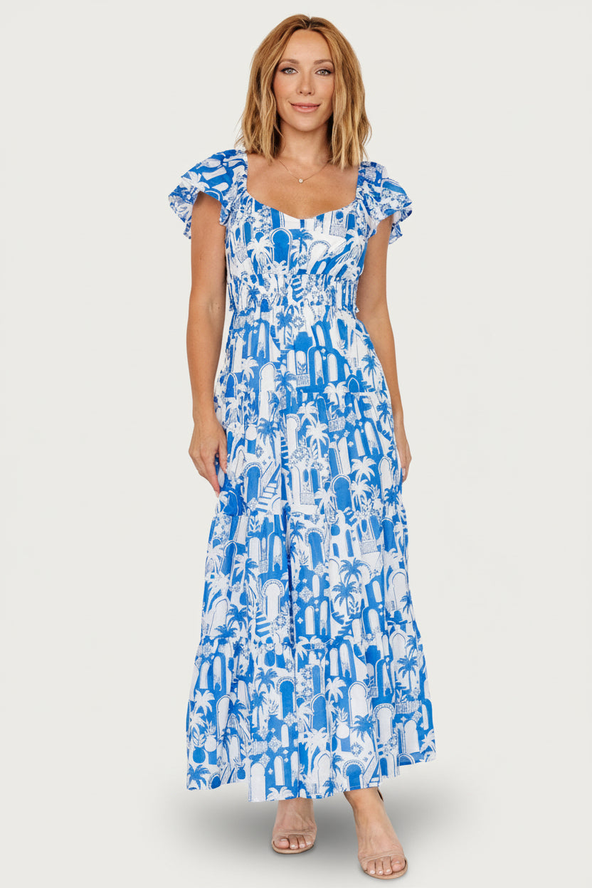 Catira Maxi Dress Blue & White Floral, Cotton | Baltic Born XL Catira Maxi Dress Blue & White Floral, Cotton | Baltic Born XL