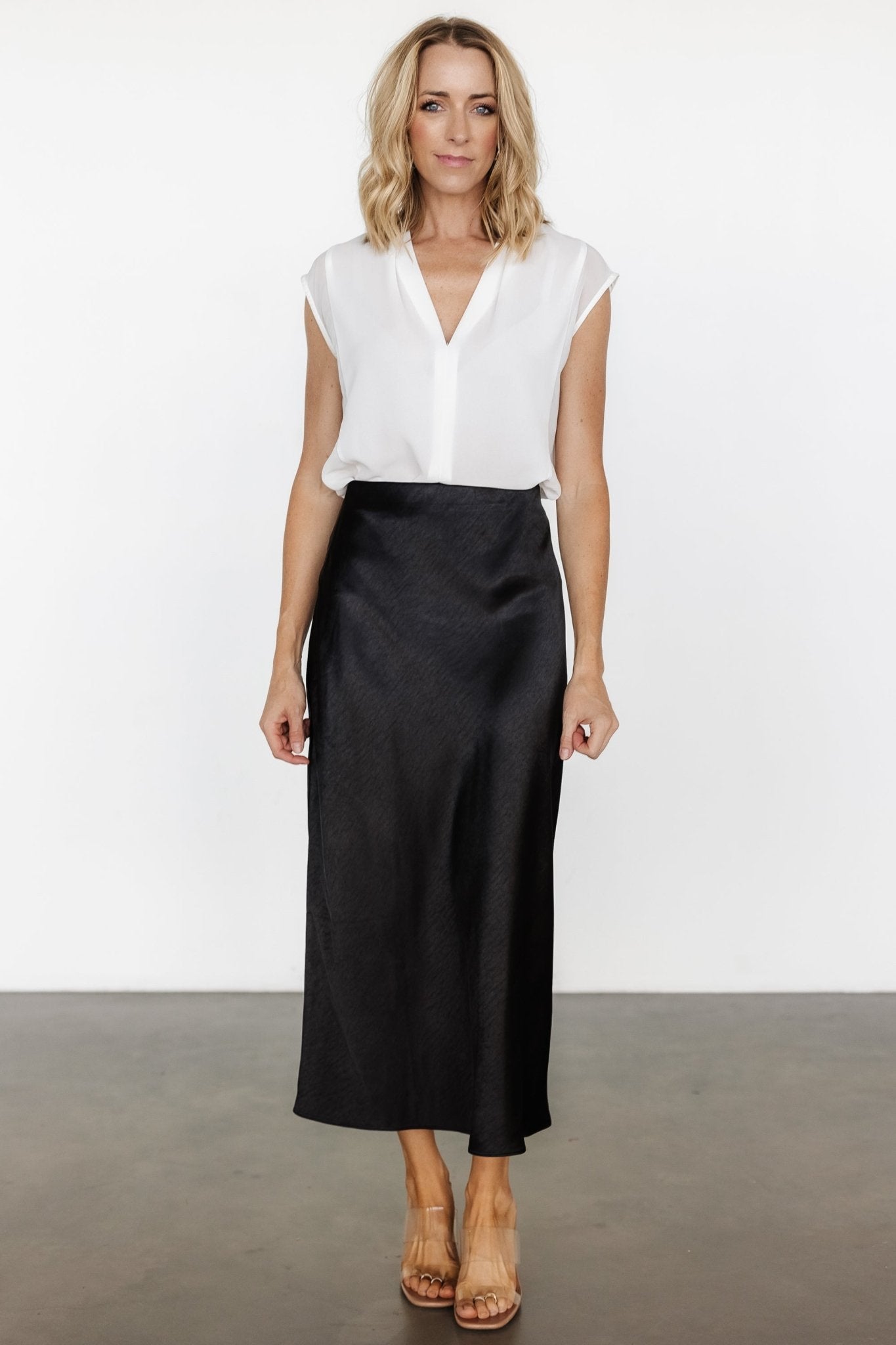 Celeste Satin Midi Skirt Black