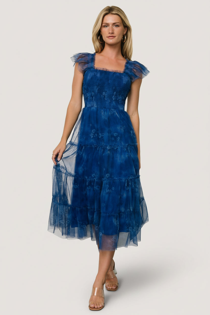 Clementine Tulle Midi Dress | Cobalt