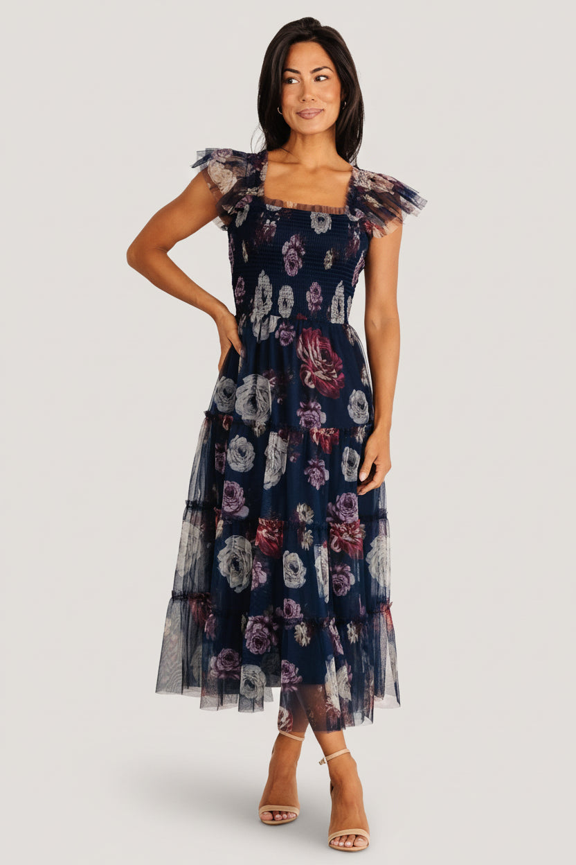 Clementine Tulle Midi Dress Navy Floral Midi | Baltic Born XL Clementine Tulle Midi Dress Navy Floral Midi | Baltic Born XL