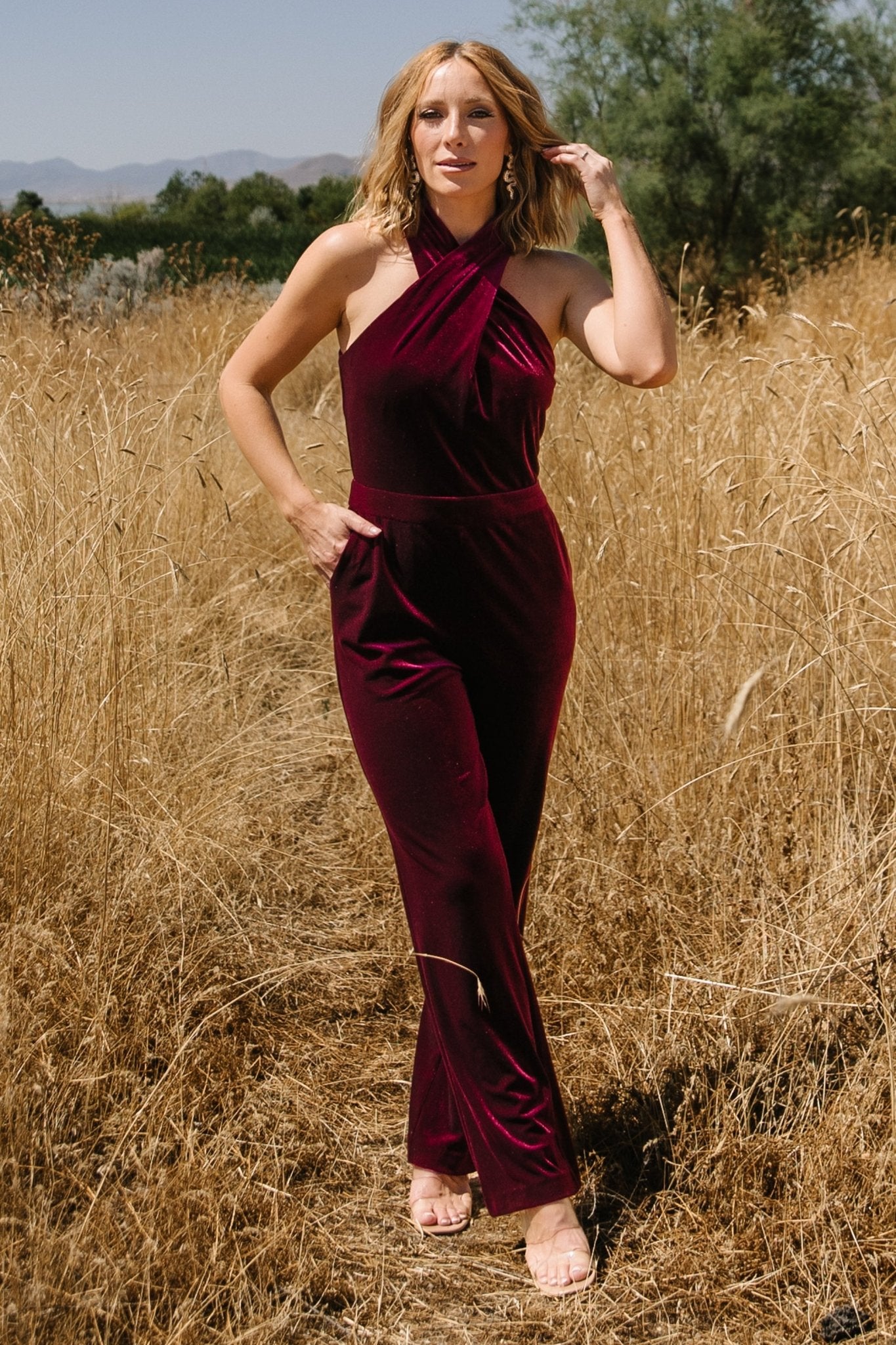 Cleopatra Velvet Jumpsuit Burgundy