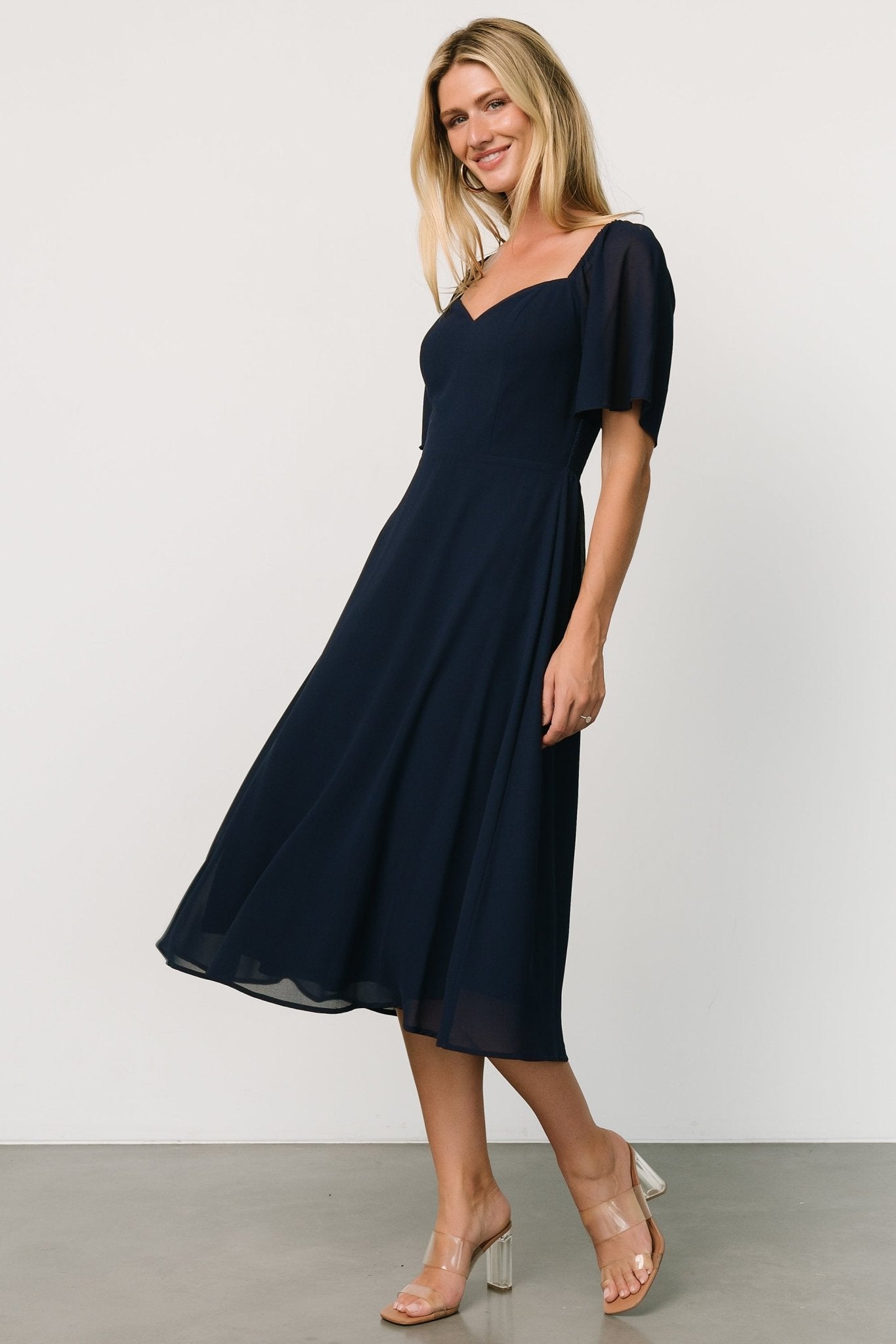 Colette Sweetheart Midi Dress | Navy | Baltic Born