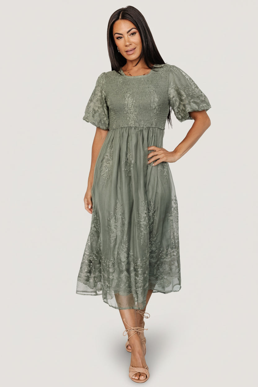 Baltic Born Womens Corrine Embroidered Midi Dress | Deep Sage | Size: Small Baltic Born Womens Corrine Embroidered Midi Dress | Deep Sage | Size: Small