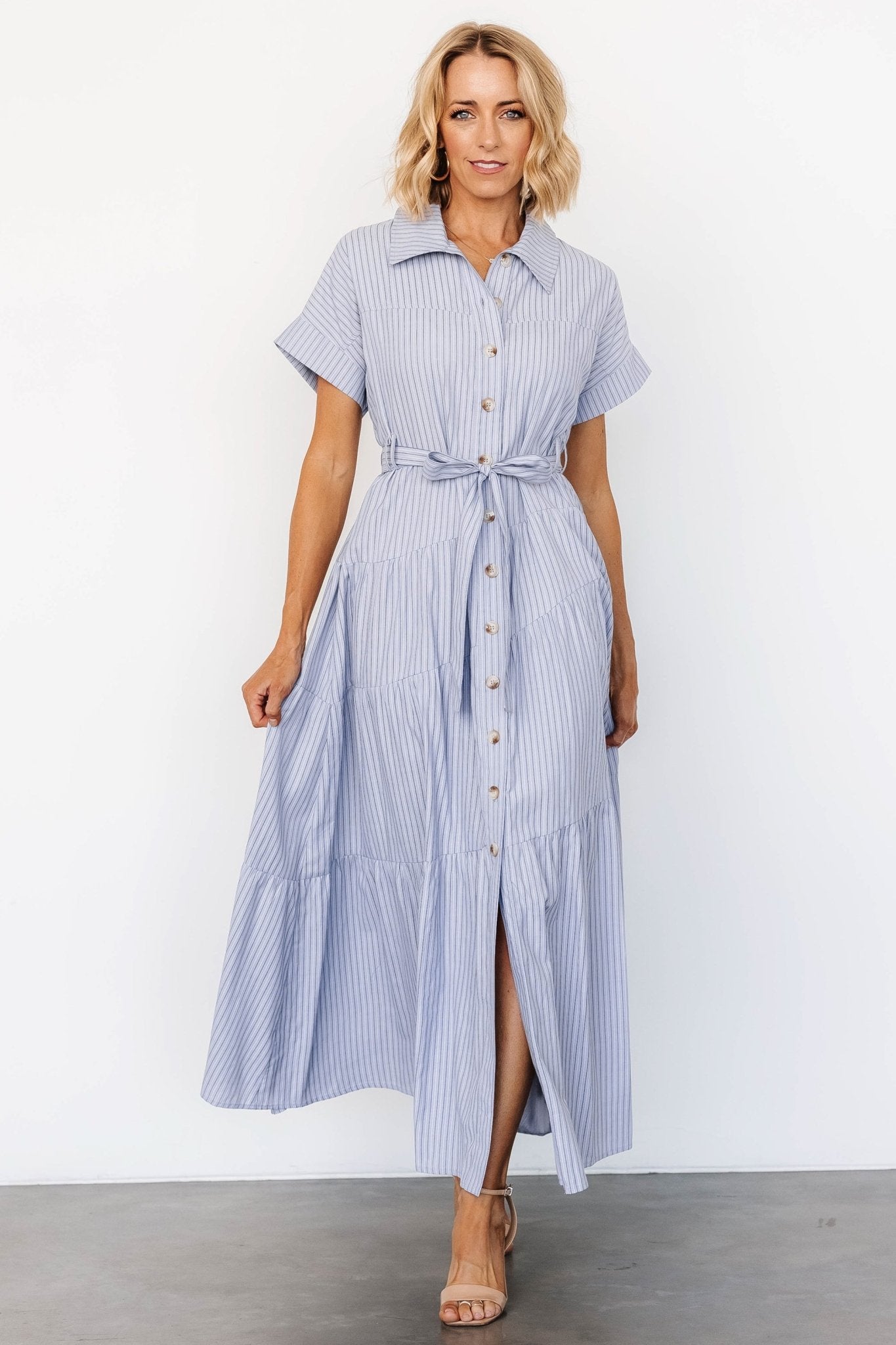 Covey Button Up Maxi Dress Blue Stripe