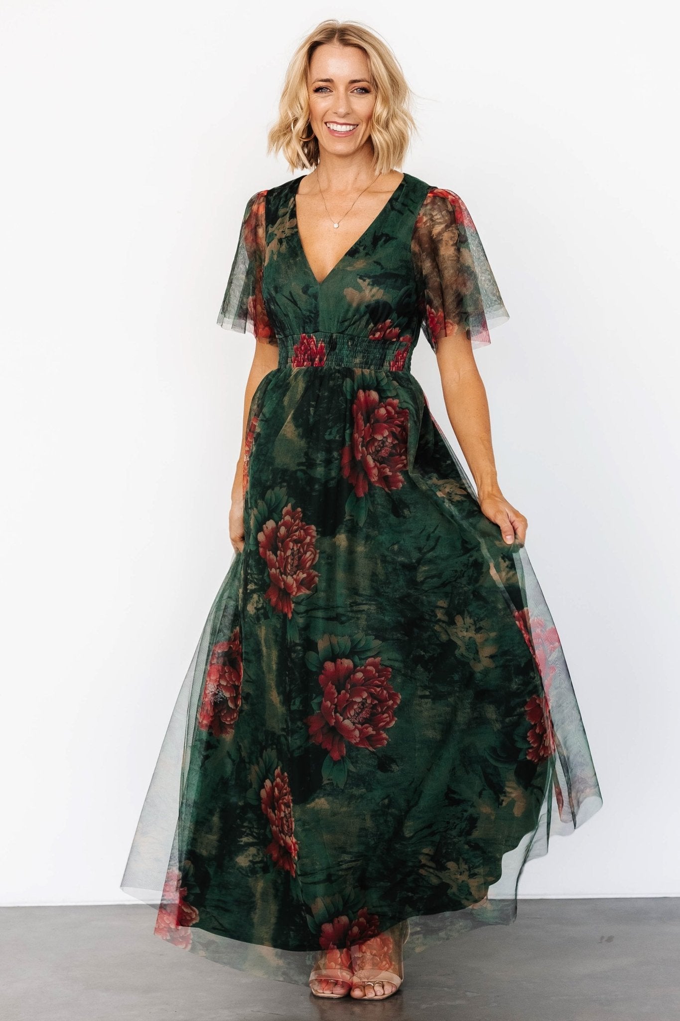 Green and shops red floral dress