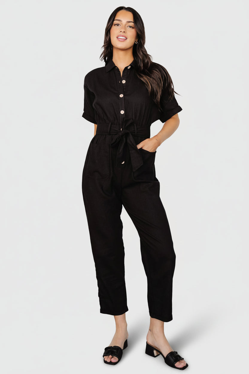 Dallas Button Up Jumpsuit | Black
