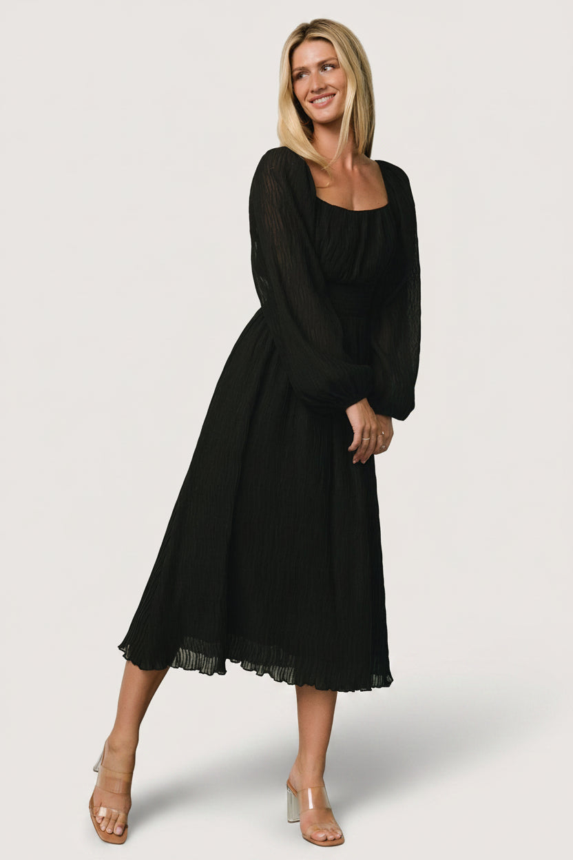 Dalton Pleated Midi Dress | Black