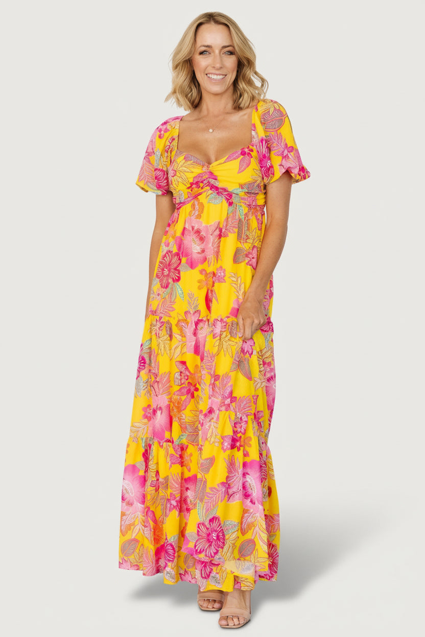 Baltic Born Womens Darla Maxi Dress | Yellow + Pink Floral | Size: Small Baltic Born Womens Darla Maxi Dress | Yellow + Pink Floral | Size: Small