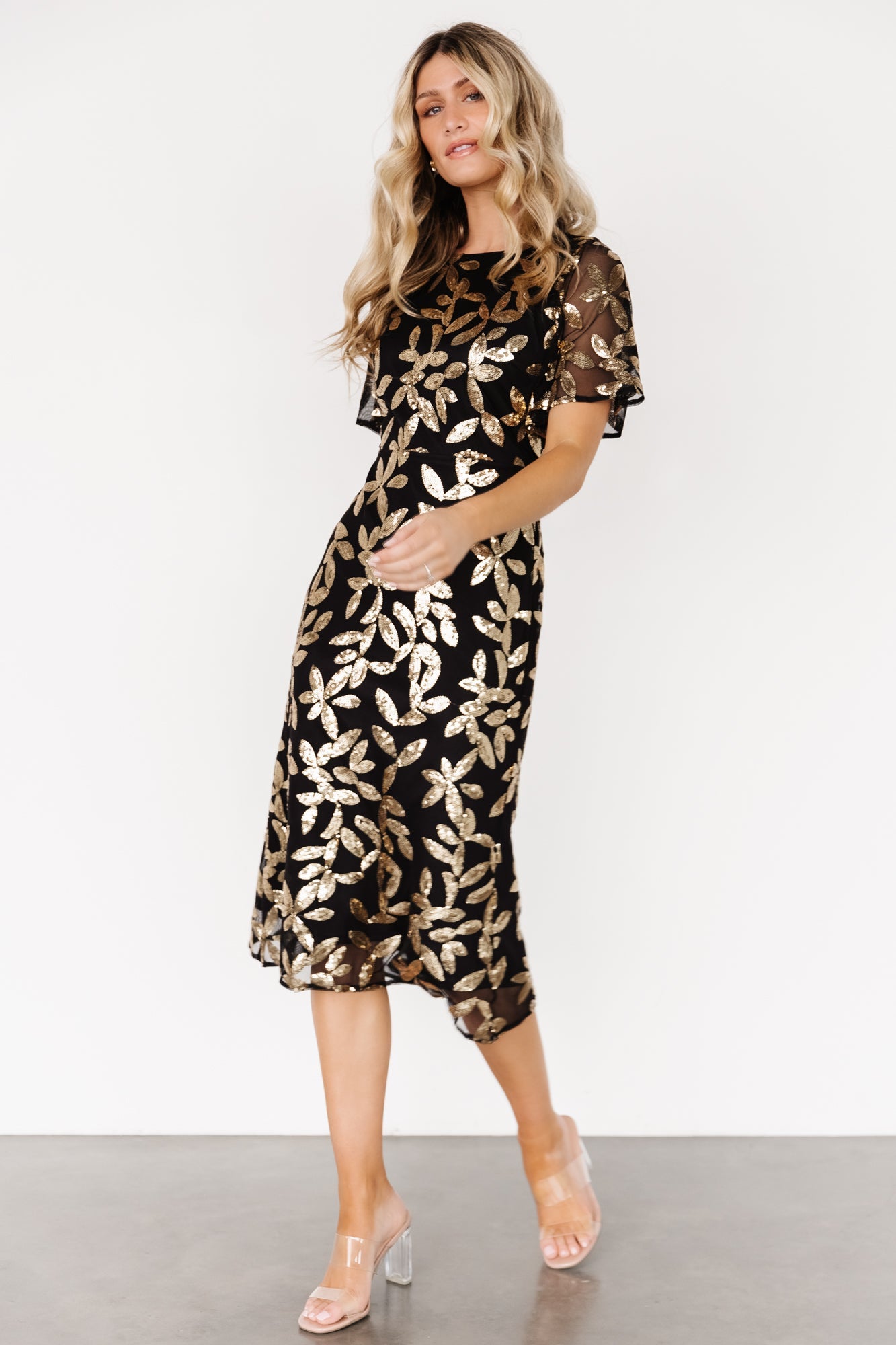 Deanna Sequin Midi Dress | Black + Gold - Baltic Born