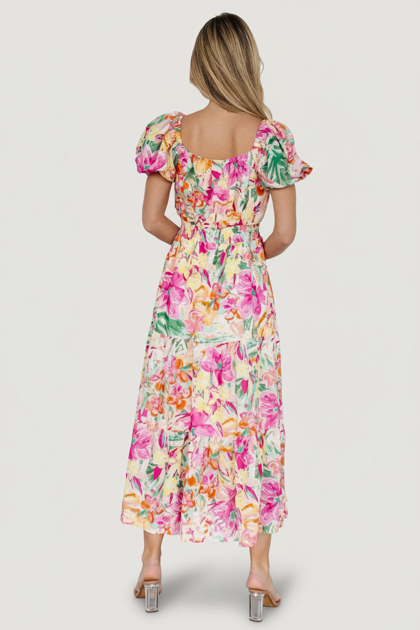 Denzel Puff Sleeve Midi Dress | Multi Floral