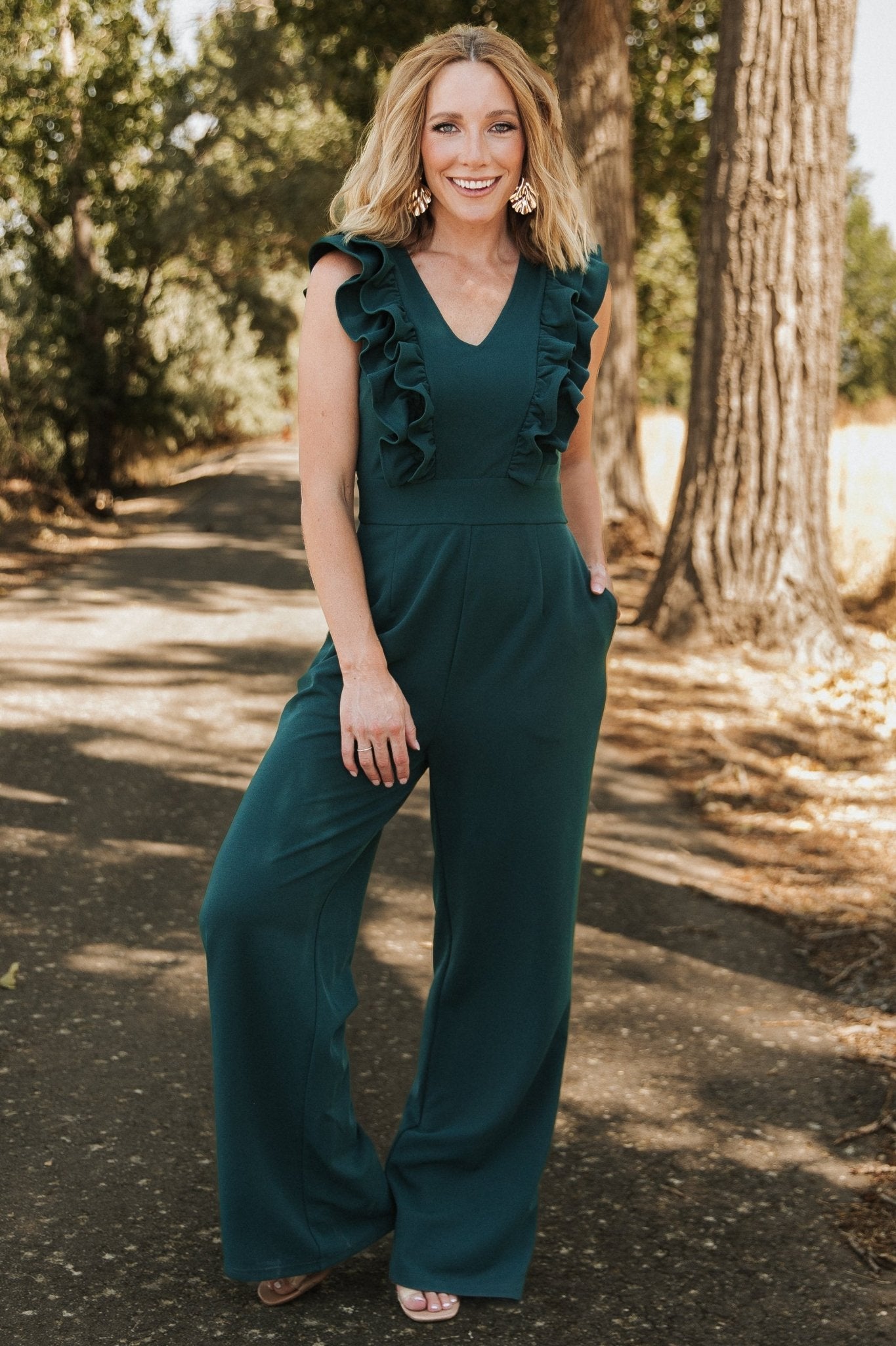 Descanso Ruffle Jumpsuit Dark Green