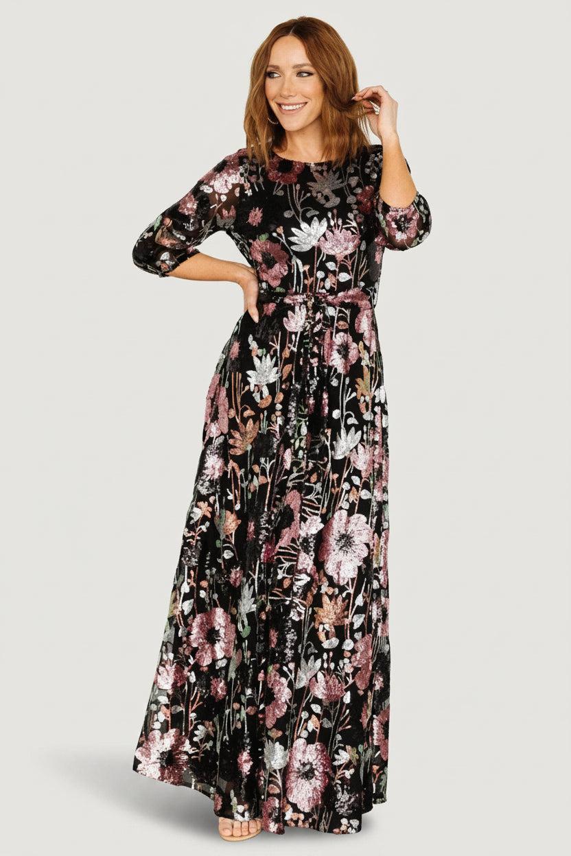 Destiny Sequin Maxi Dress, Black Multi | Baltic Born M Destiny Sequin Maxi Dress, Black Multi | Baltic Born M