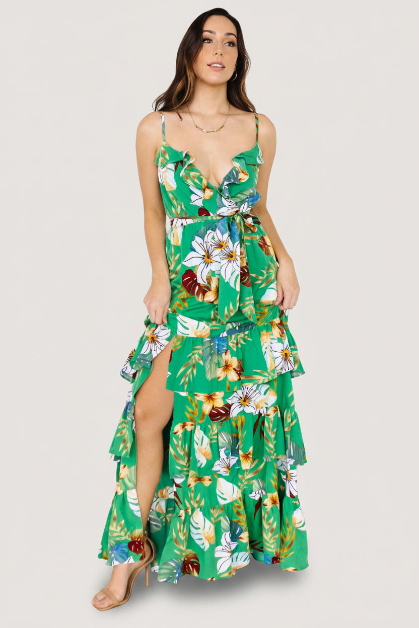 Dolores Ruffle Maxi Dress | Green Multi