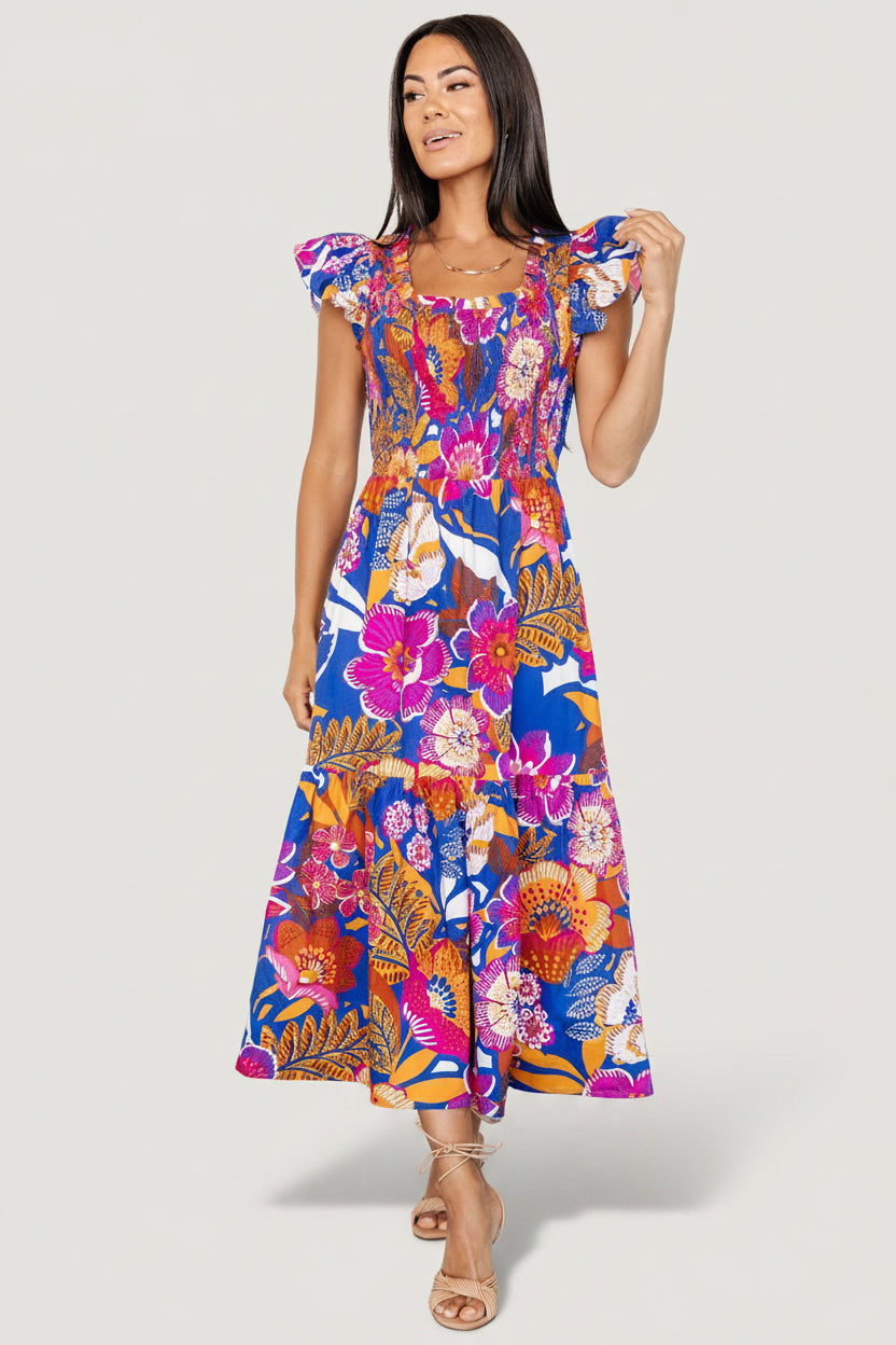 Dominique Midi Dress | Cobalt + Fuchsia Multi