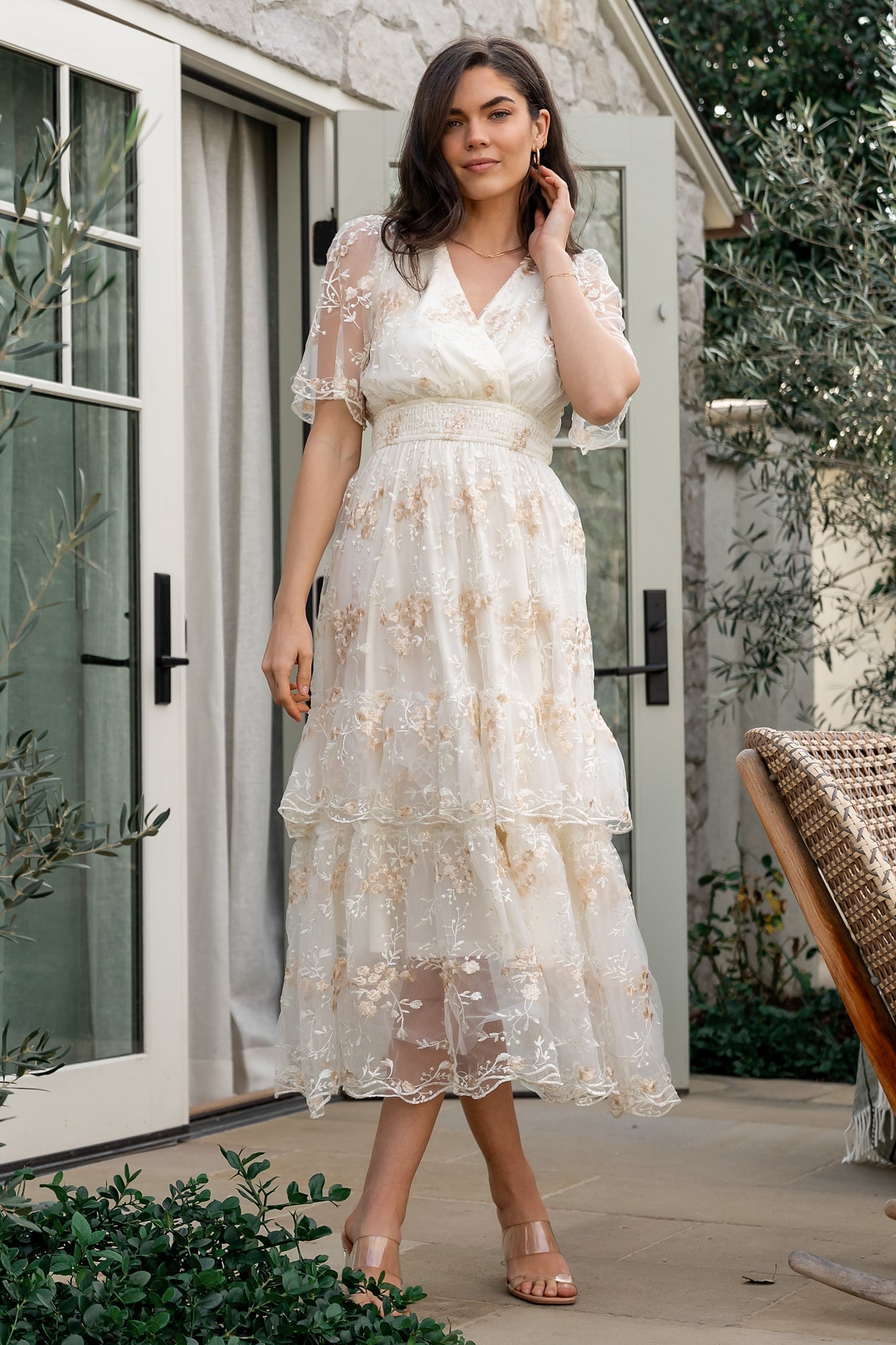 Eleanor Embroidered Midi Dress Cream Floral