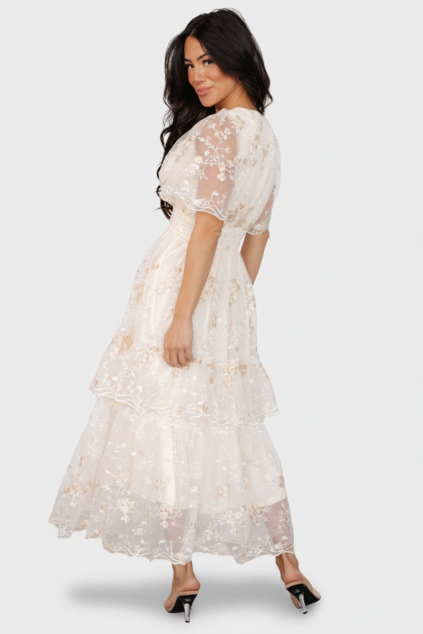 Eleanor Embroidered Midi Dress | Cream Floral