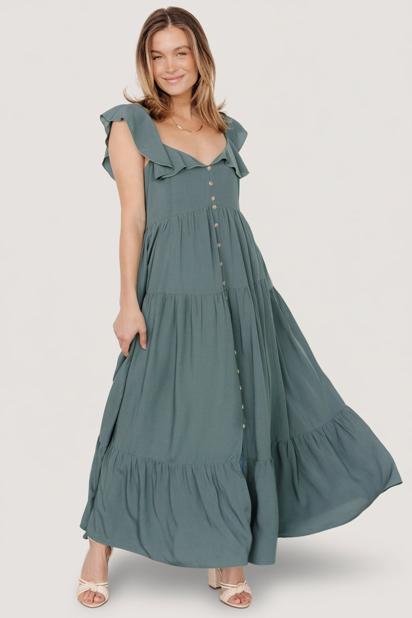 Baltic Born Womens Ellie Ruffle Top Dress | Deep Teal