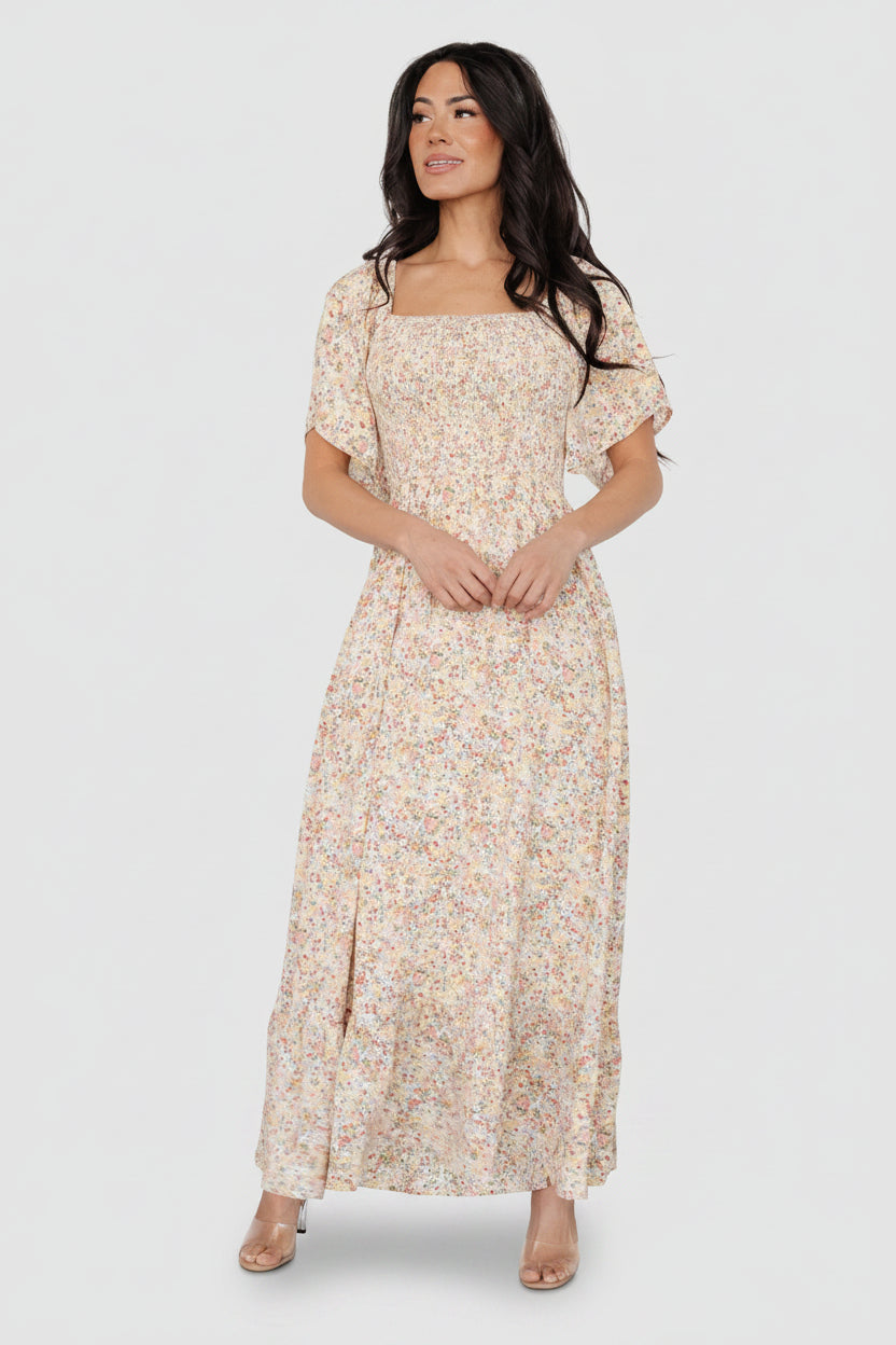 Ellory Smocked Midi Dress | Golden Multi Floral Ellory Smocked Midi Dress | Golden Multi Floral