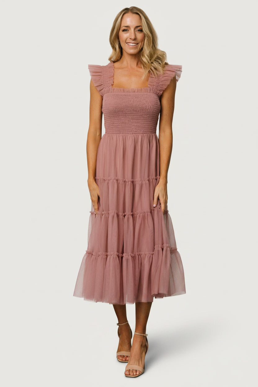 Emma Smocked Tulle Dress | Dusty Rose