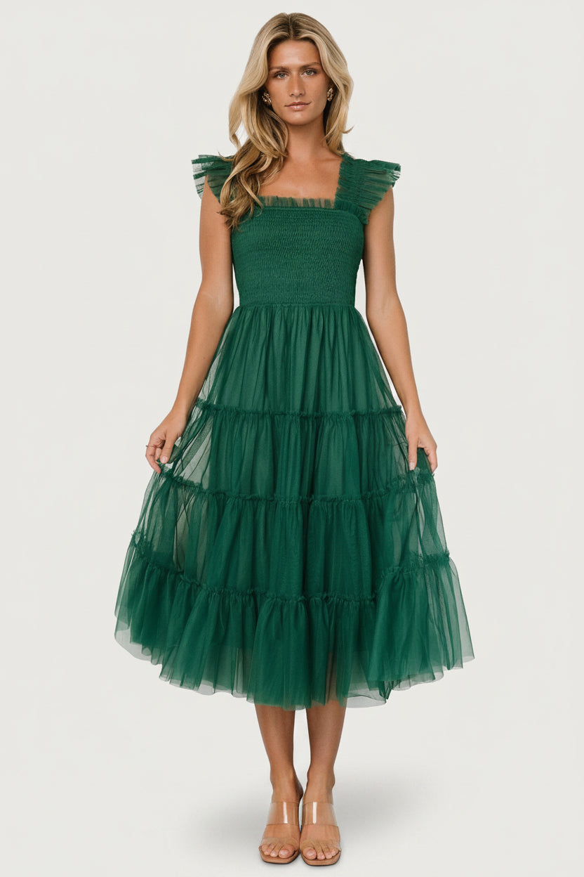 Emma Smocked Tulle Dress | Emerald