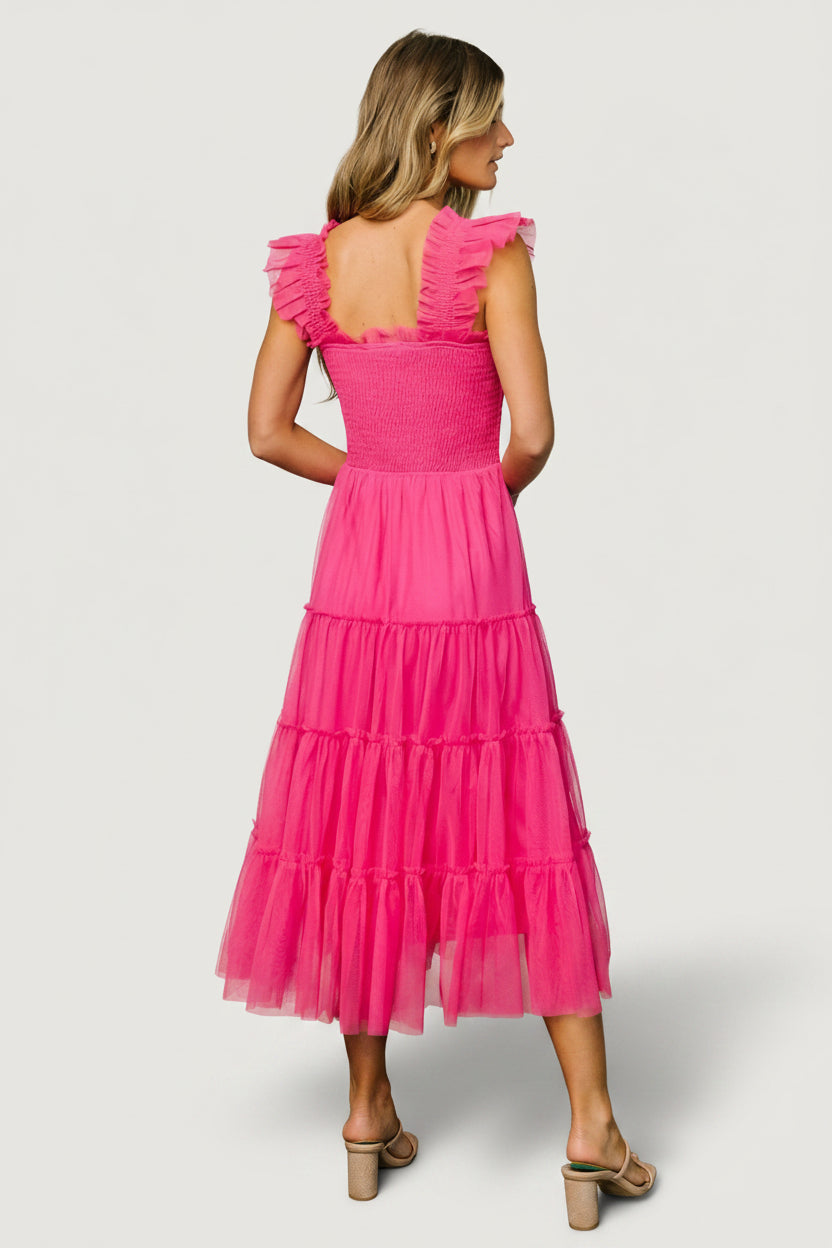 Emma Smocked Tulle Dress | Hot Pink
