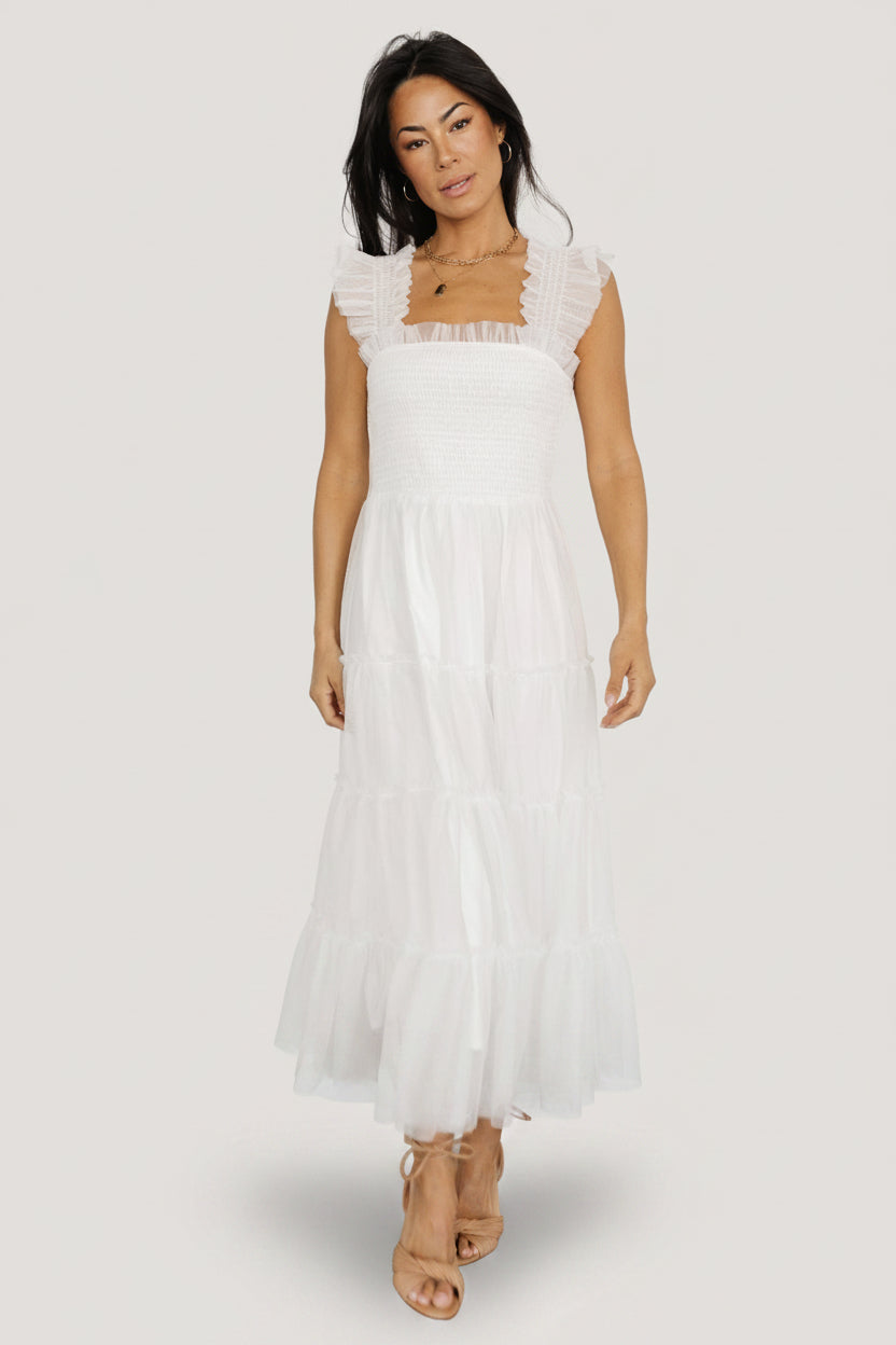 Emma Smocked Tulle Midi Dress - Off-White | Baltic Born L