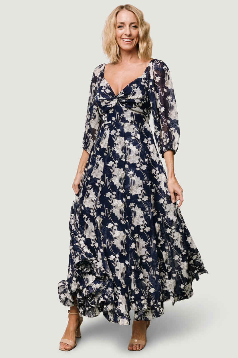 Estefania Maxi Dress - Navy & Off White Floral | Baltic Born M Estefania Maxi Dress - Navy & Off White Floral | Baltic Born M