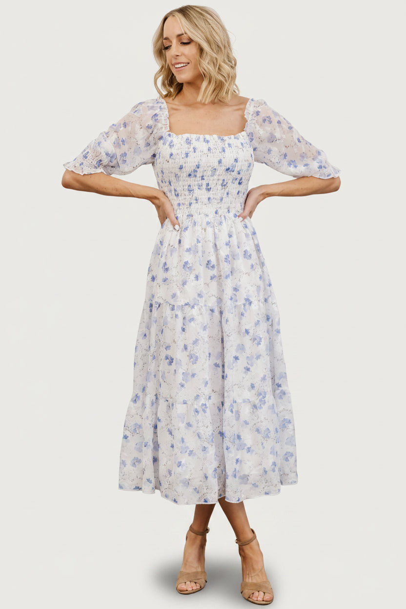 Baltic Born Womens Fabian Jacquard Midi Dress | Blue Floral | Size: 1XL Baltic Born Womens Fabian Jacquard Midi Dress | Blue Floral | Size: 1XL