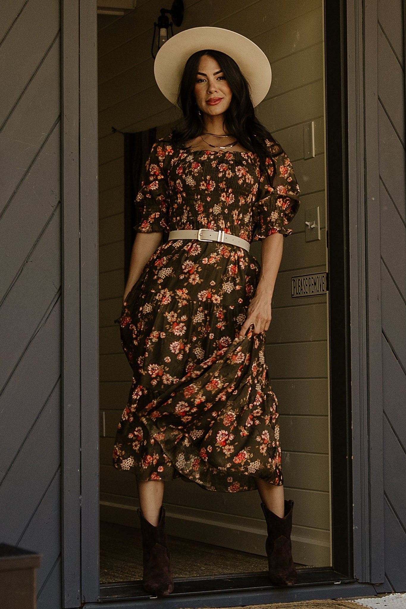 Baltic Born Womens Fabian Jacquard Midi Dress | Olive Floral | Size: Small Baltic Born Womens Fabian Jacquard Midi Dress | Olive Floral | Size: Small