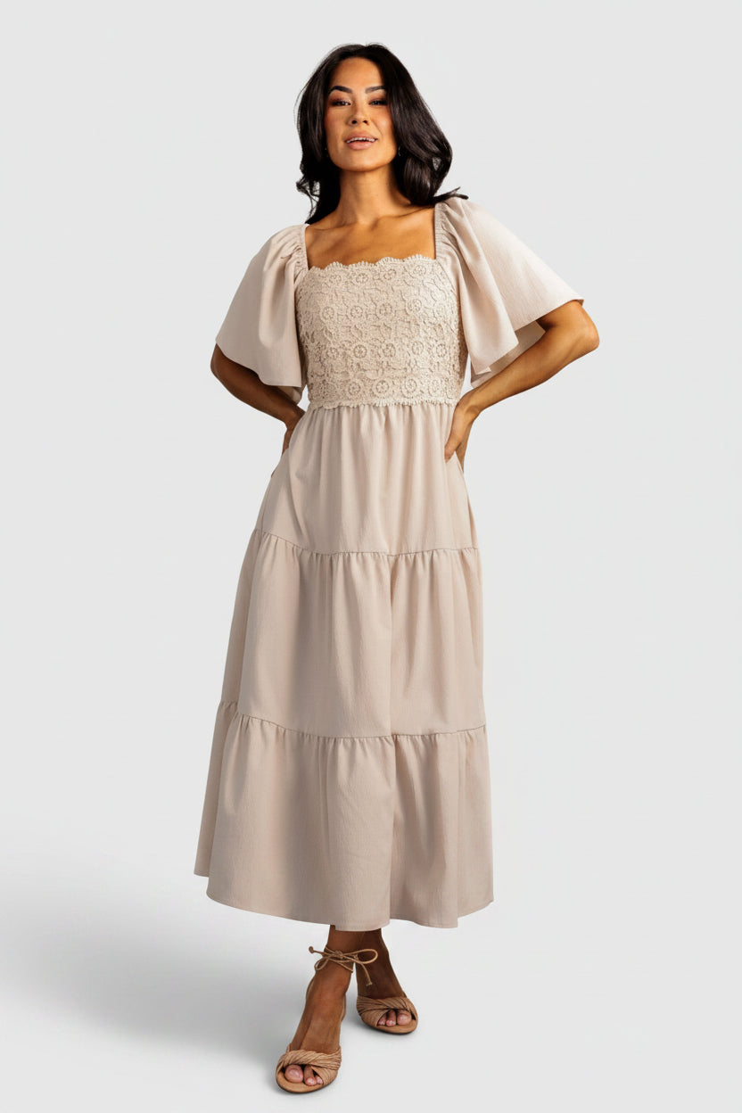 knee length dresses for ladies Baltic Born Womens Fauna Lace Top Dress | Natural