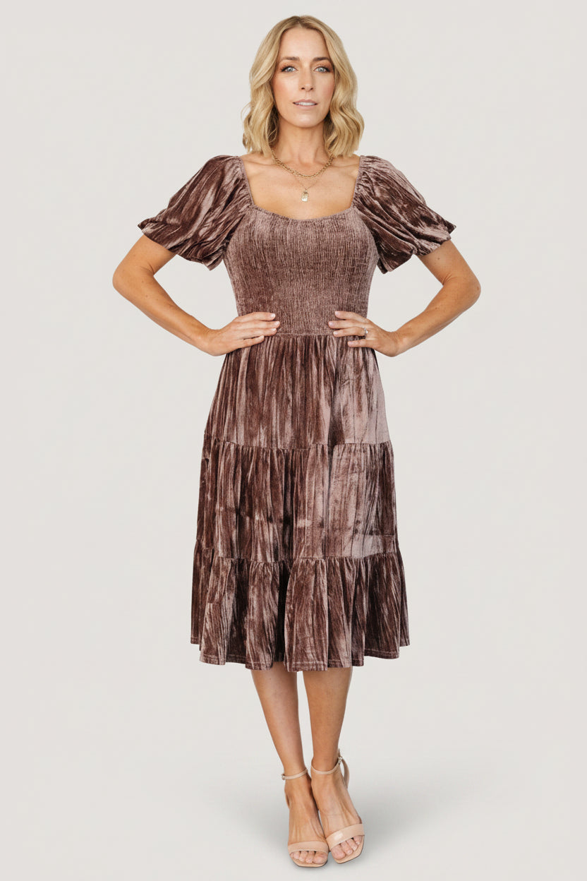 Baltic Born Womens Fay Velvet Midi Dress | Cocoa