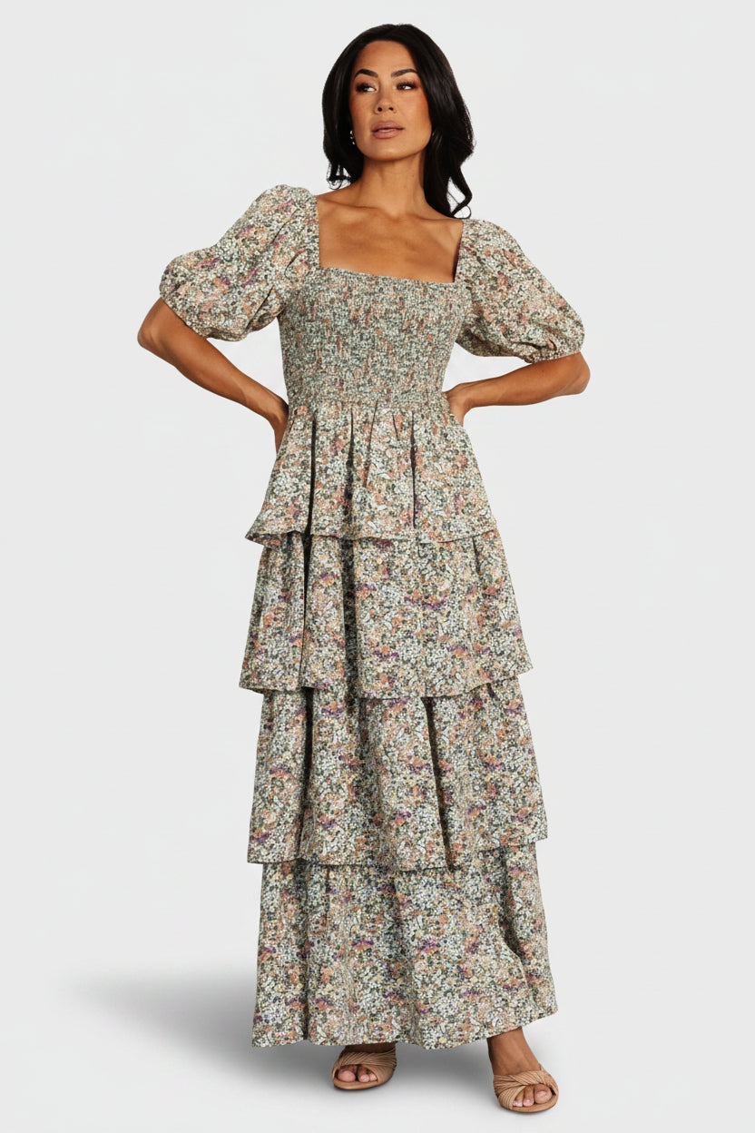 Baltic Born Womens Felicia Tiered Maxi Dress | Green Multi | Size: Small Baltic Born Womens Felicia Tiered Maxi Dress | Green Multi | Size: Small