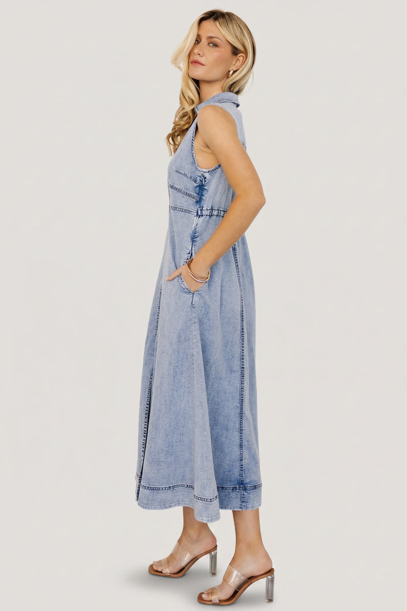 Georgia Sleeveless Midi Dress | Denim