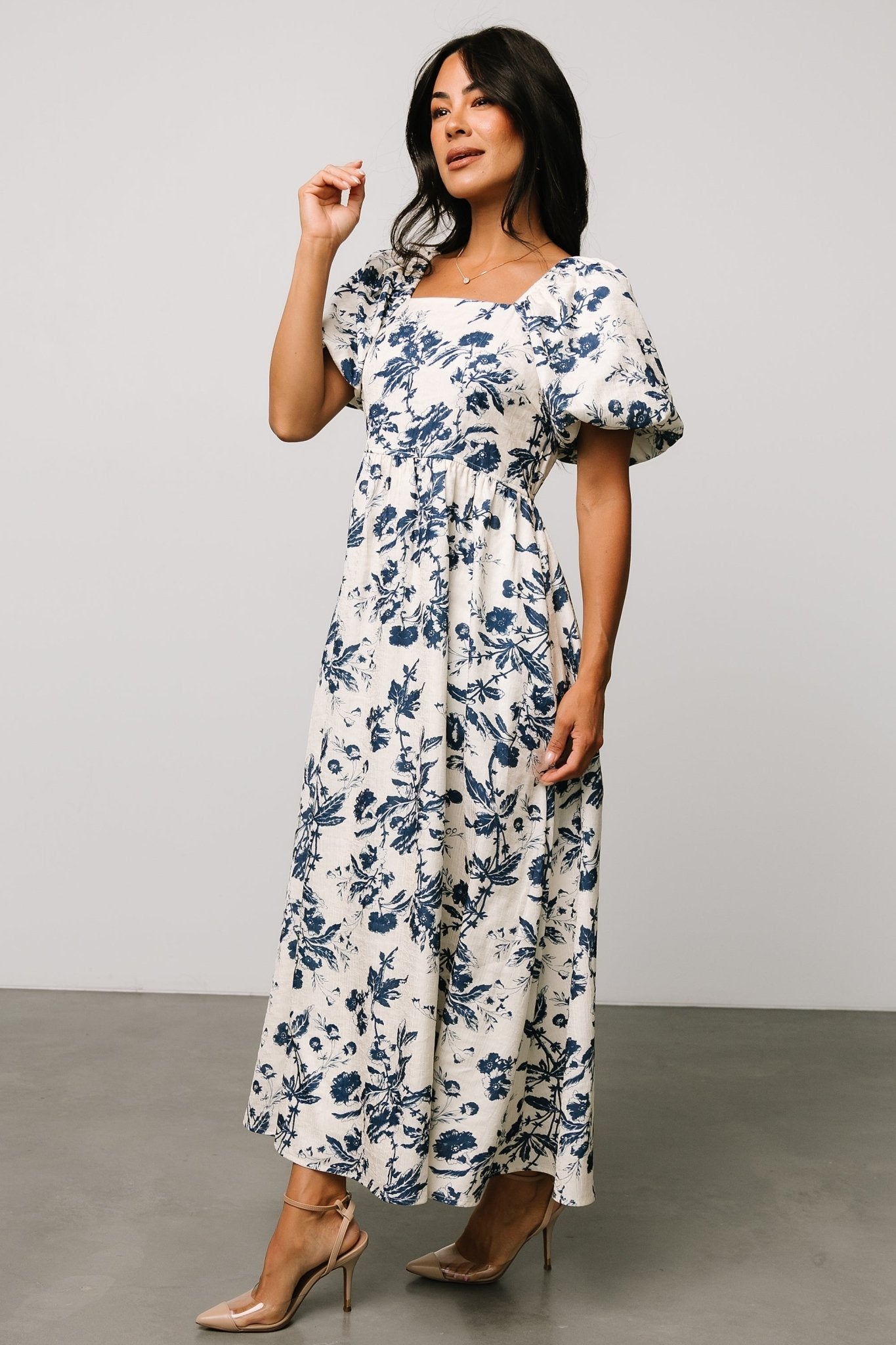 Graceland Maxi Dress Cream Navy Floral