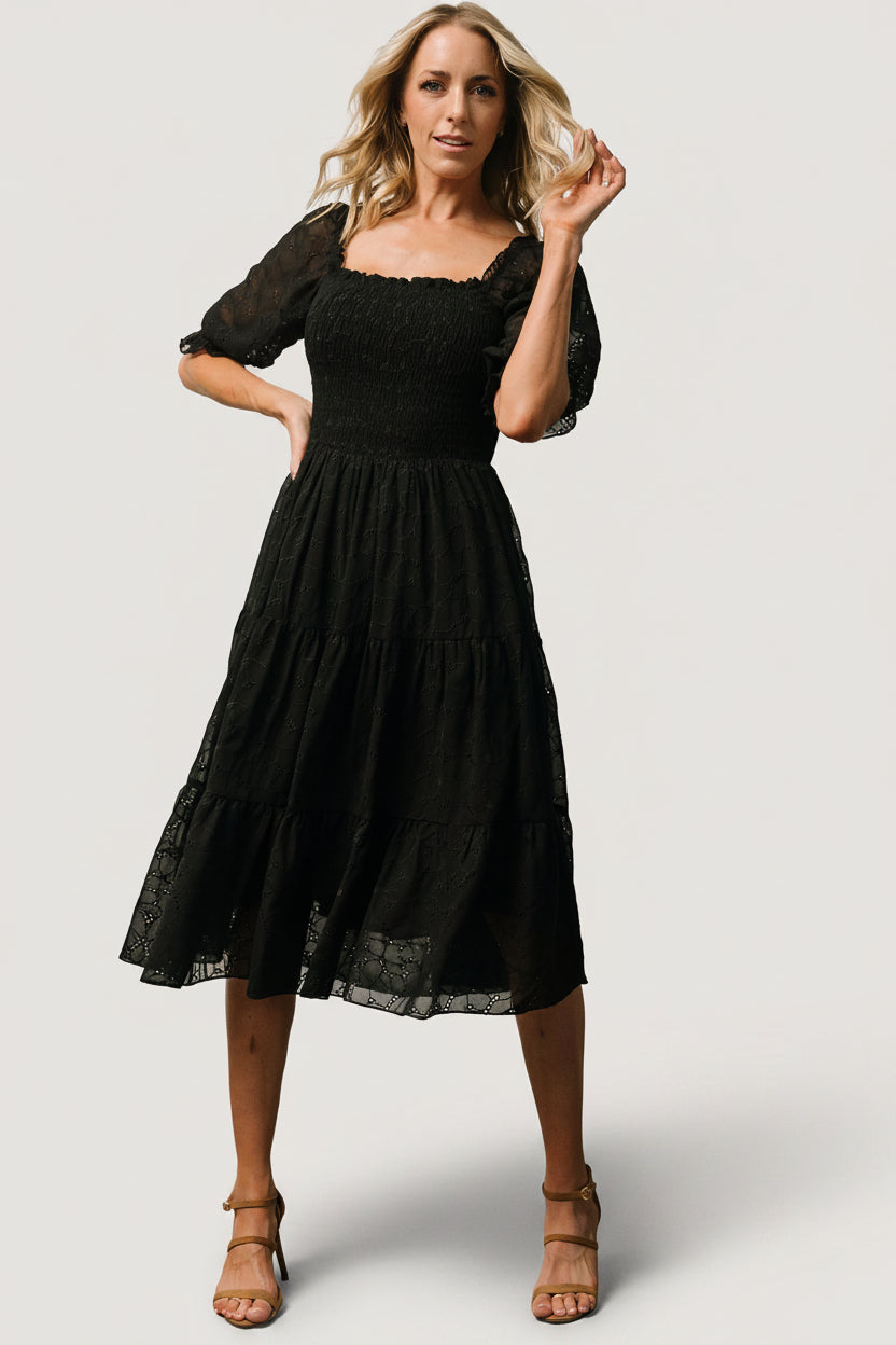 Hazel Eyelet Midi Dress | Black Hazel Eyelet Midi Dress | Black