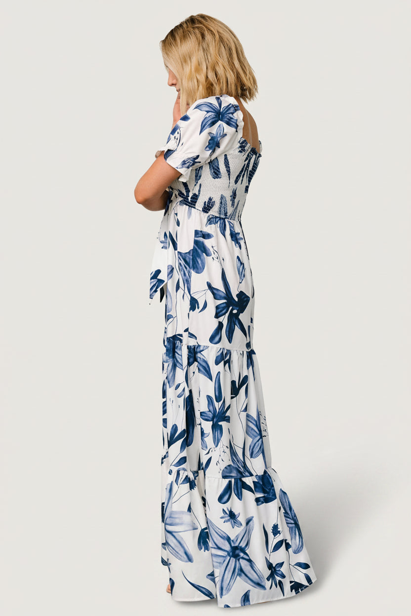 Hilaria Maxi Dress | White + Blue