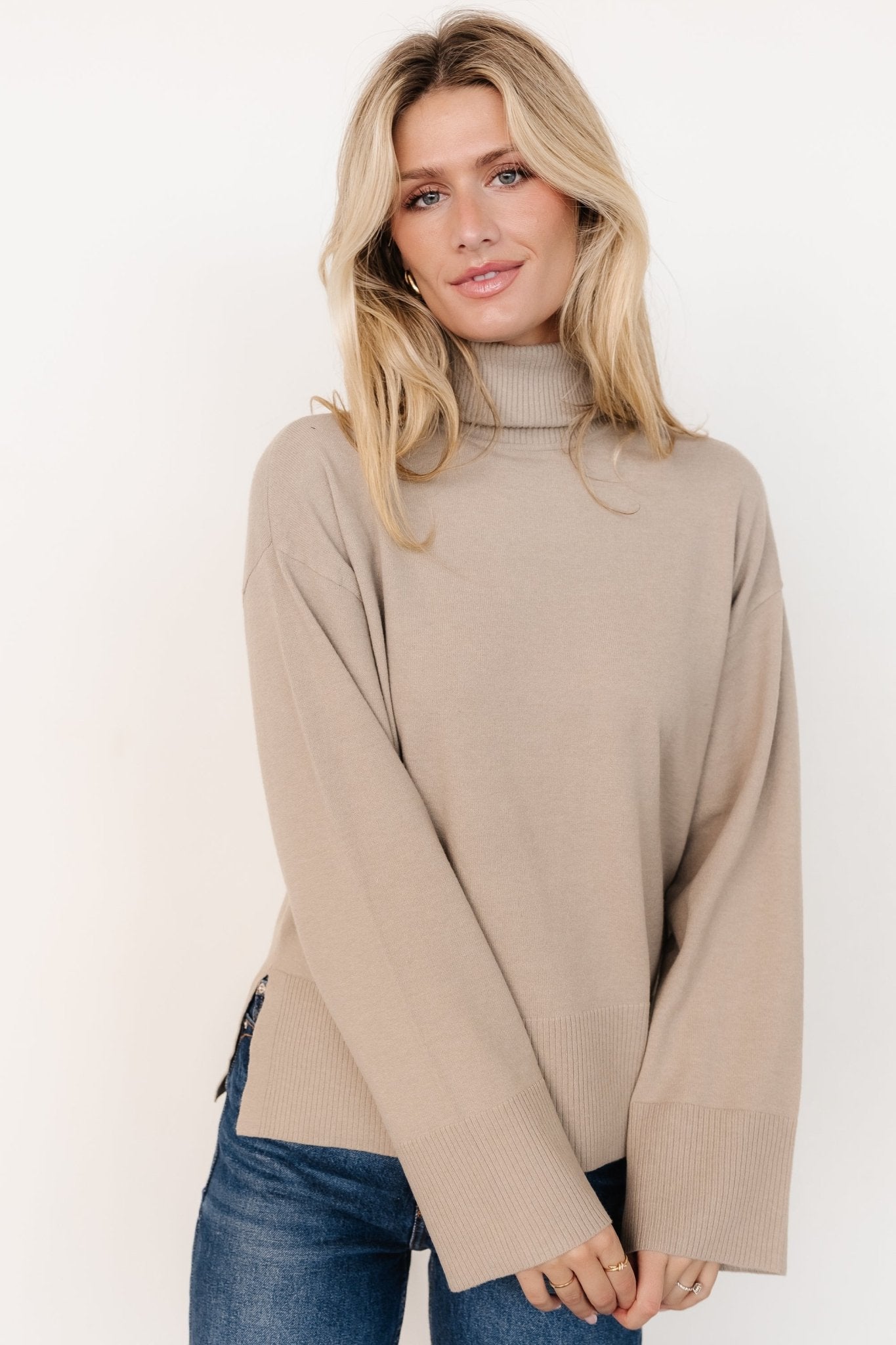 Irene Turtleneck Sweater Top Stone