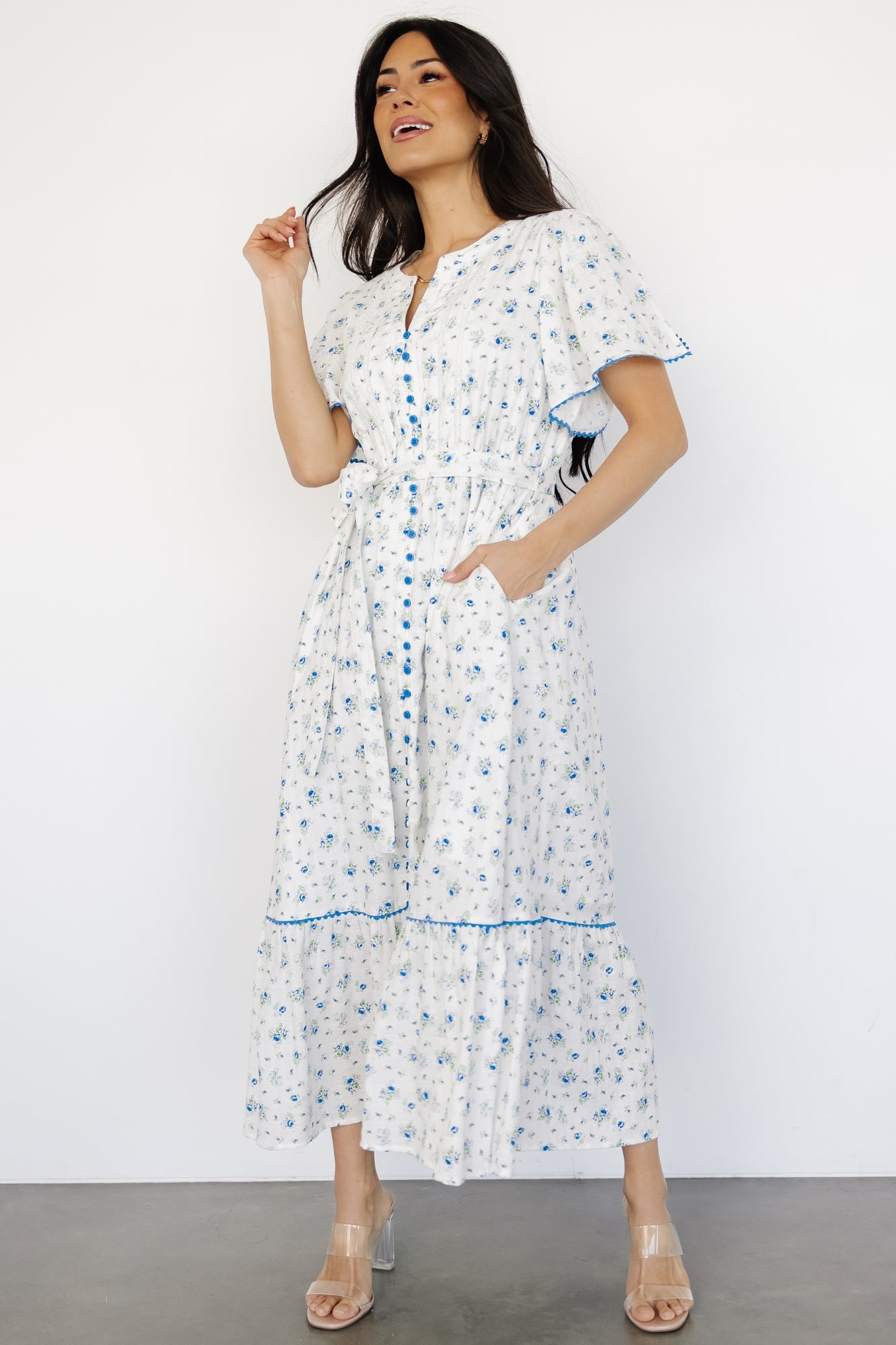 Baltic Born Womens Janie Midi Dress | Ivory Multi Floral | Size: Large Baltic Born Womens Janie Midi Dress | Ivory Multi Floral | Size: Large