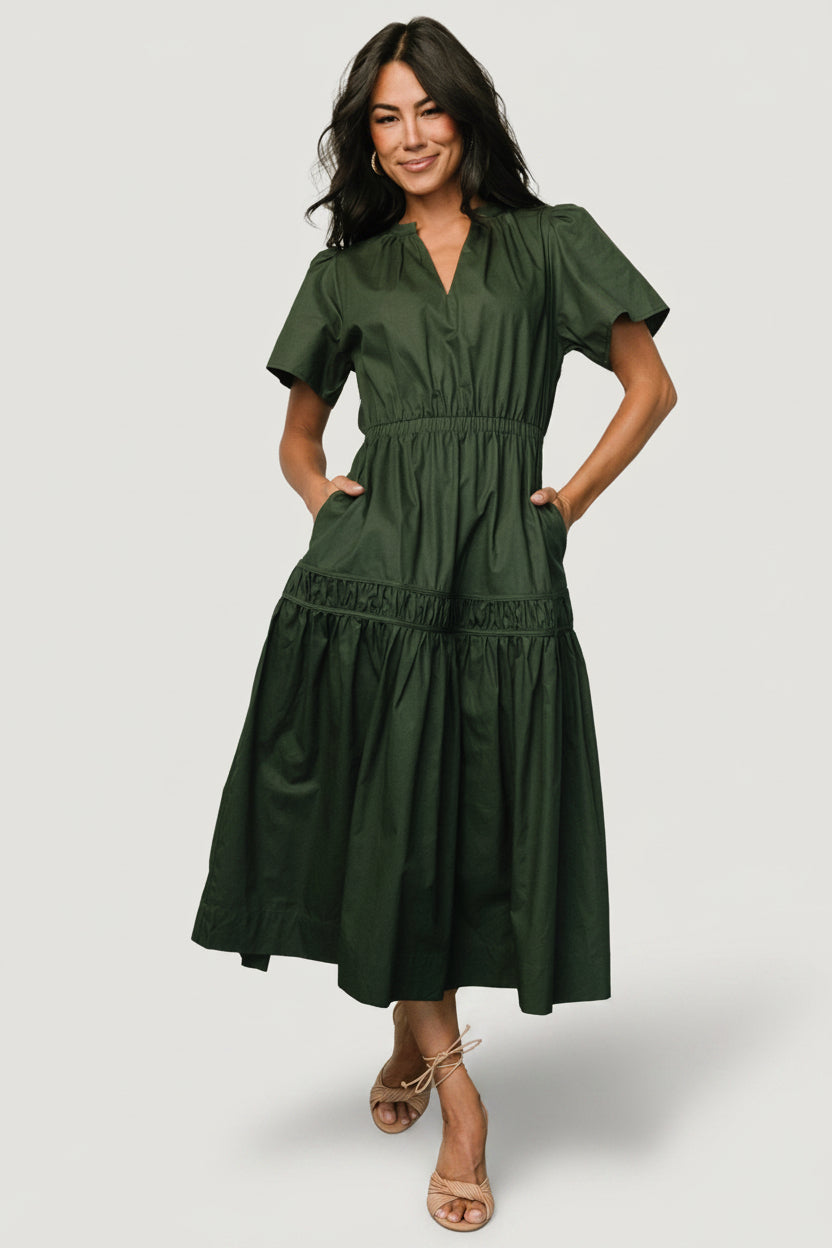 midi dinner dress Jerrah Midi Dress — Deep Green Cotton Midi