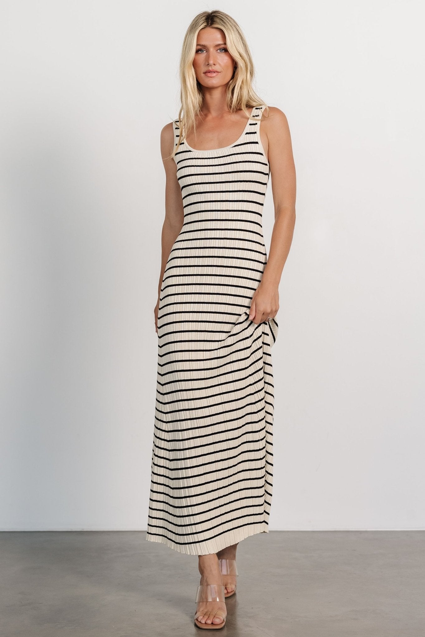 Jesse Ribbed Tank Maxi Dress Ivory Black