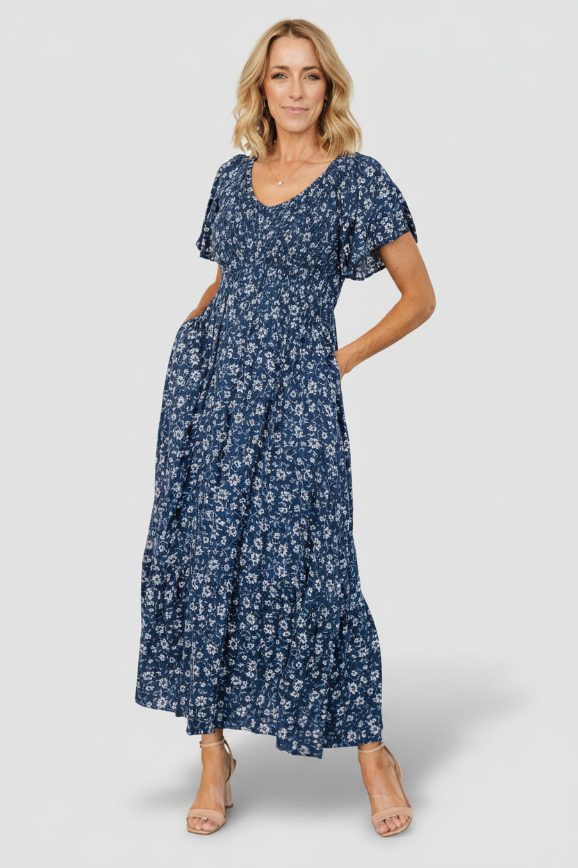 Joanie Smocked Dress | Blue Floral Joanie Smocked Dress | Blue Floral