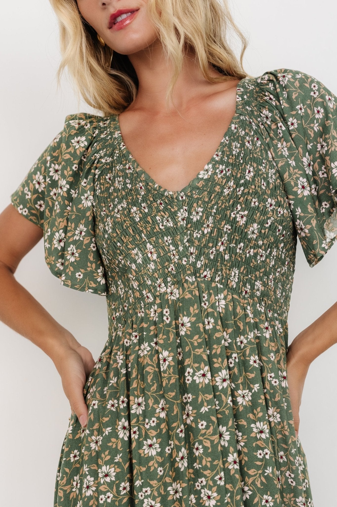 Joanie Smocked Dress | Green Floral | Baltic Born