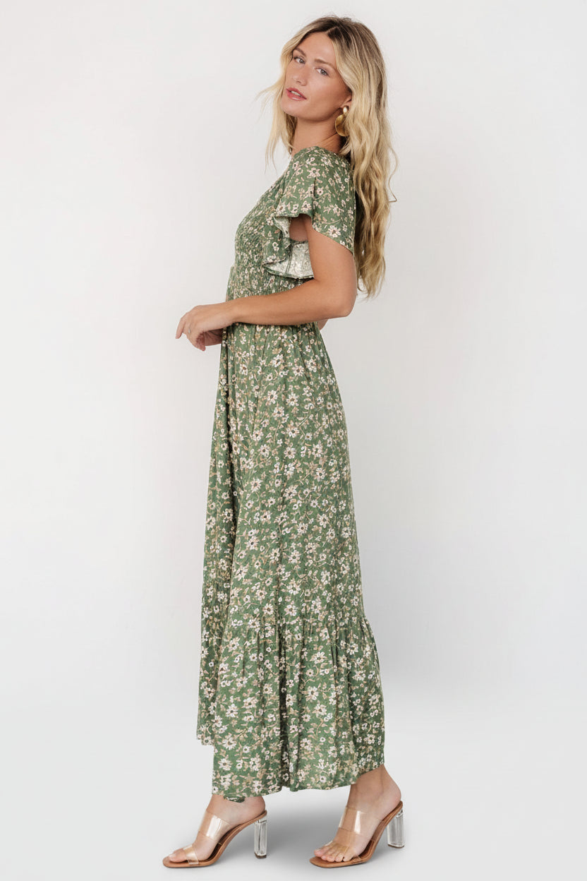 Joanie Smocked Dress | Green Floral - Baltic Born