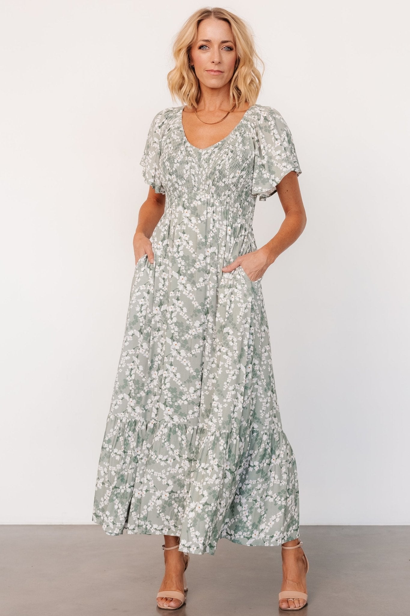 Joanie Smocked Dress | Sage + Off White Floral Joanie Smocked Dress | Sage + Off White Floral